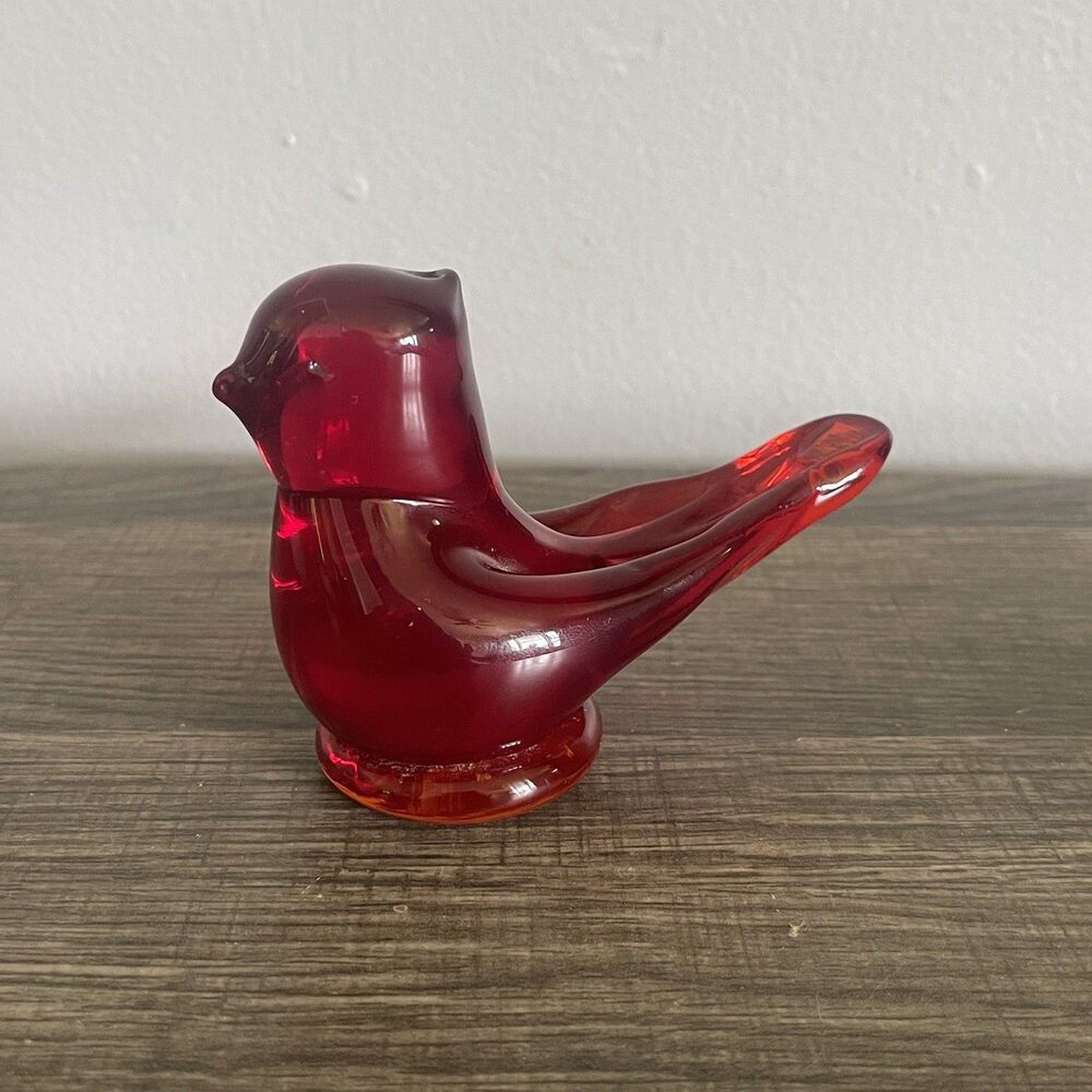 Vintage Titan Art Glass Red Bird Glass Signed W. Ward 1995 Happy Little Bluebird